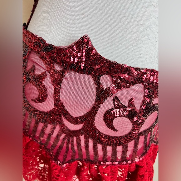 Disco X Lux OOAK Red Wedding Sequin 4 Piece Ruffle Skirt & Arm Warmers Set - Picture 7 of 11